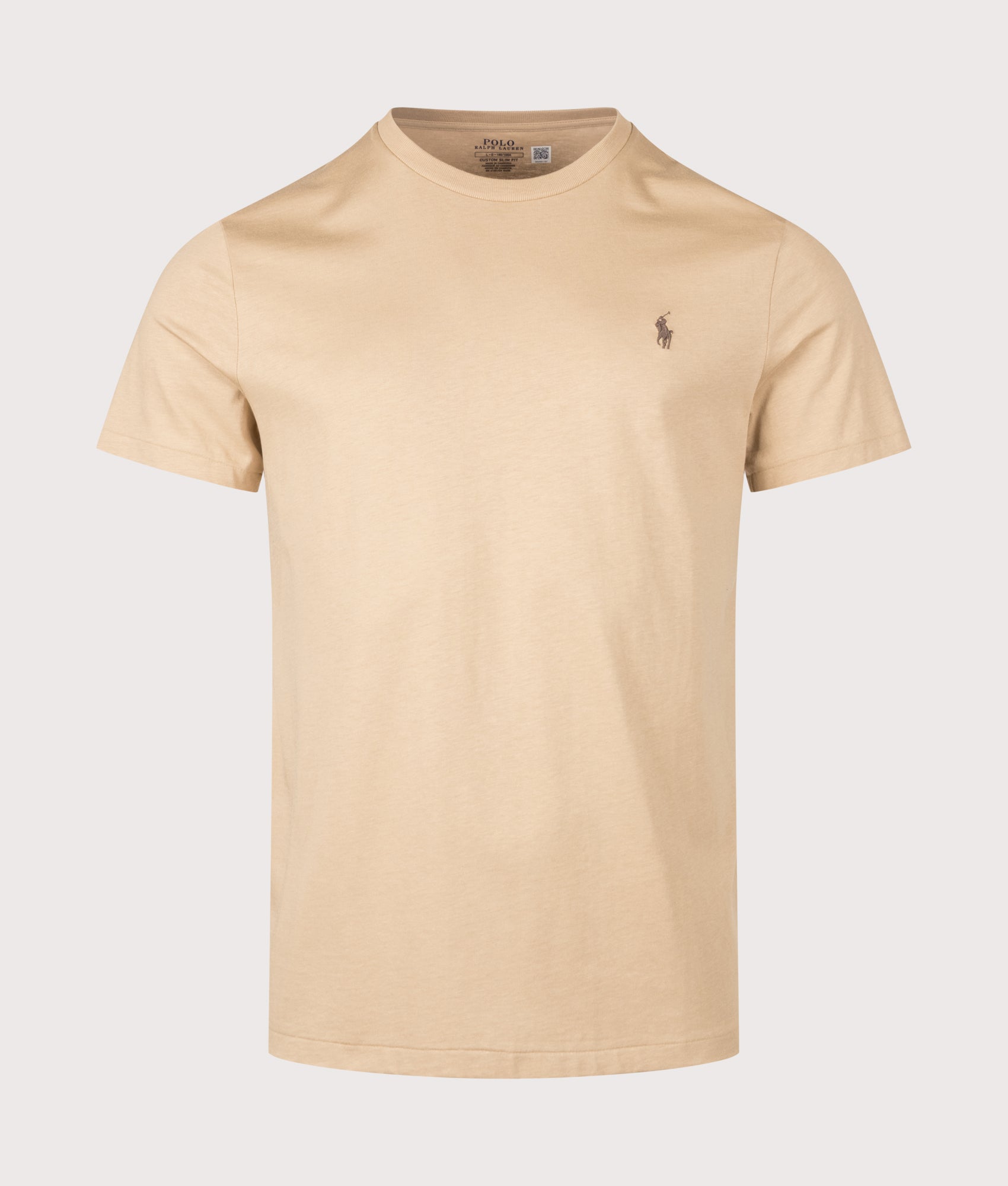 Polo Ralph Lauren Custom Slim Fit Jersey T-Shirt in Vintage Khaki at EQVVS Menswear. Front shot.
