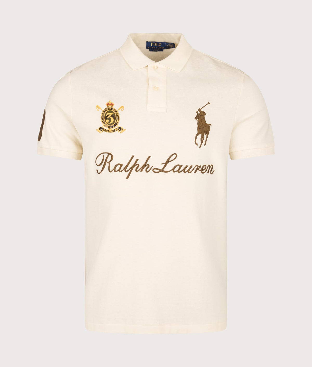 Polo Ralph Lauren Classic Fit Big Pony Mesh Polo Shirt in Guide Cream at EQVVS Menswear. Front shot.