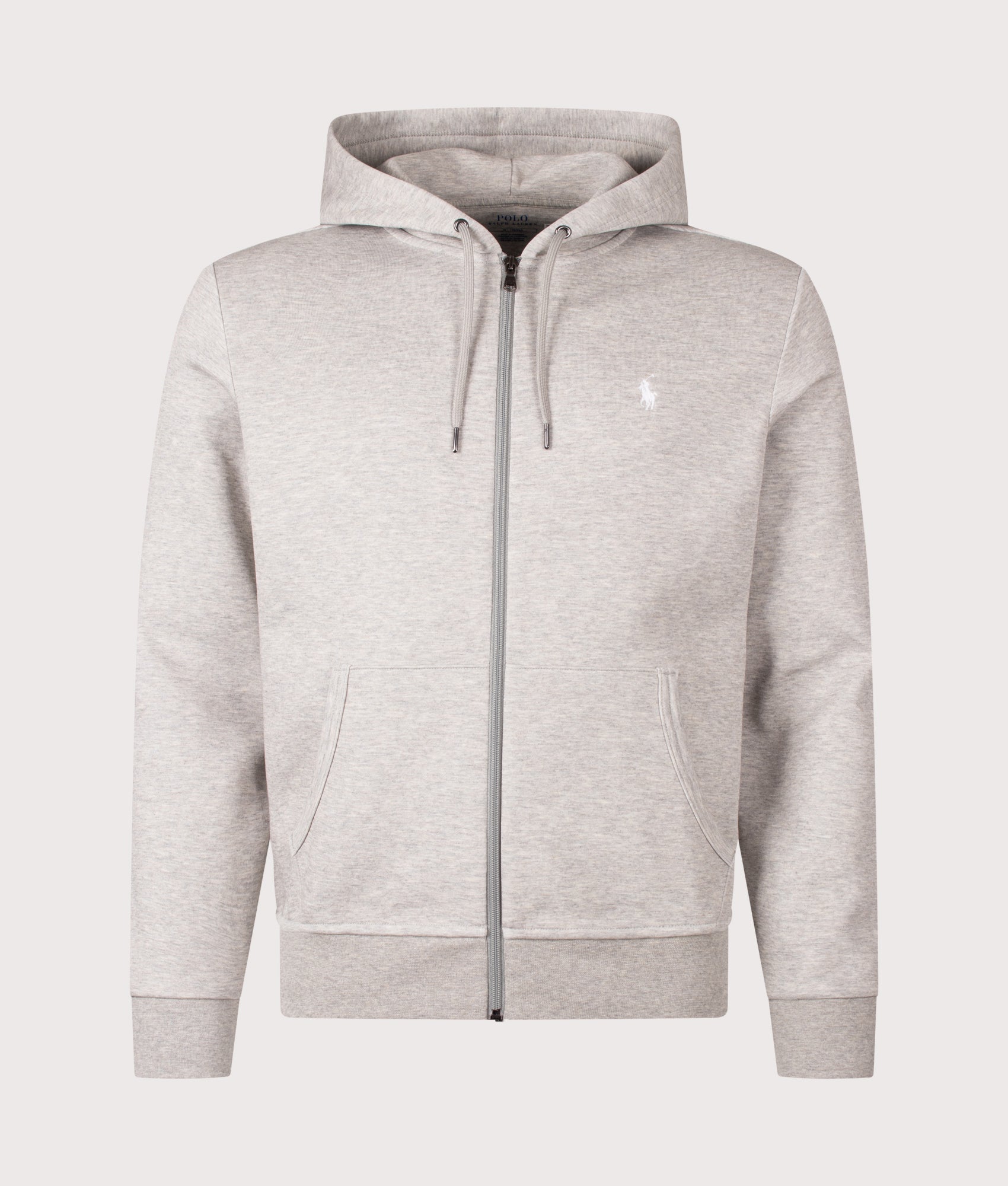Polo Ralph Lauren Zip Through Double Knit Hoodie in Dark Sport Heather at EQVVS Menswear. Front shot.