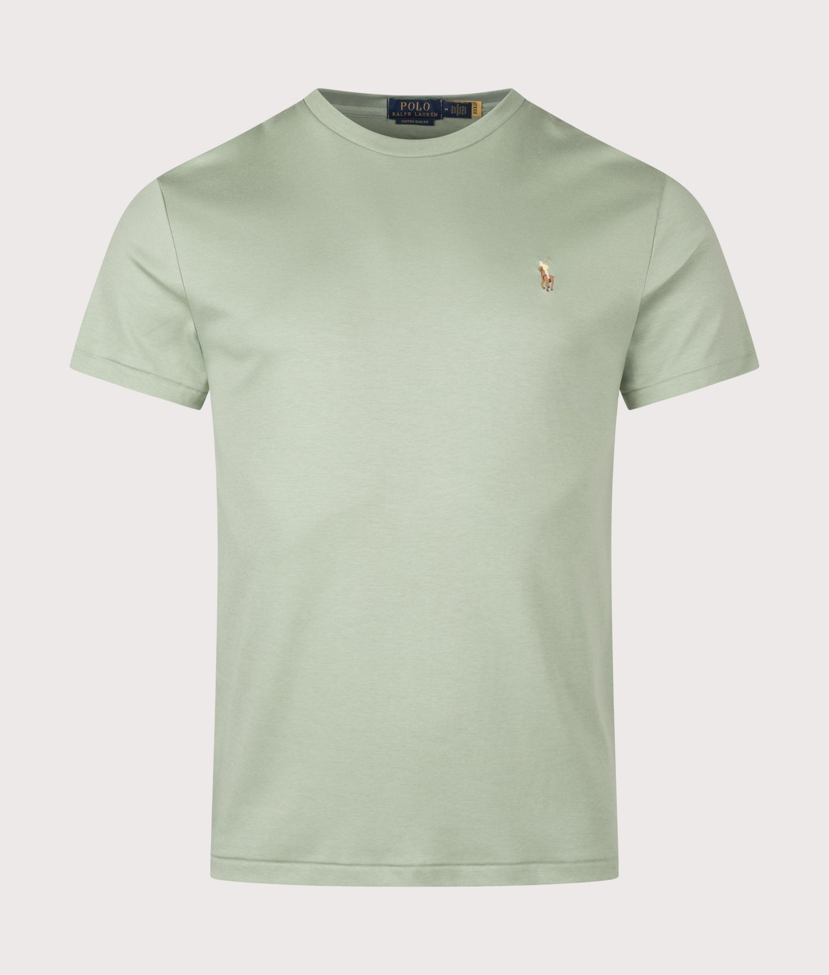 Polo Ralph Lauren Custom Slim Fit Pima T-Shirt in Light Green at EQVVS Menswear. Front shot.