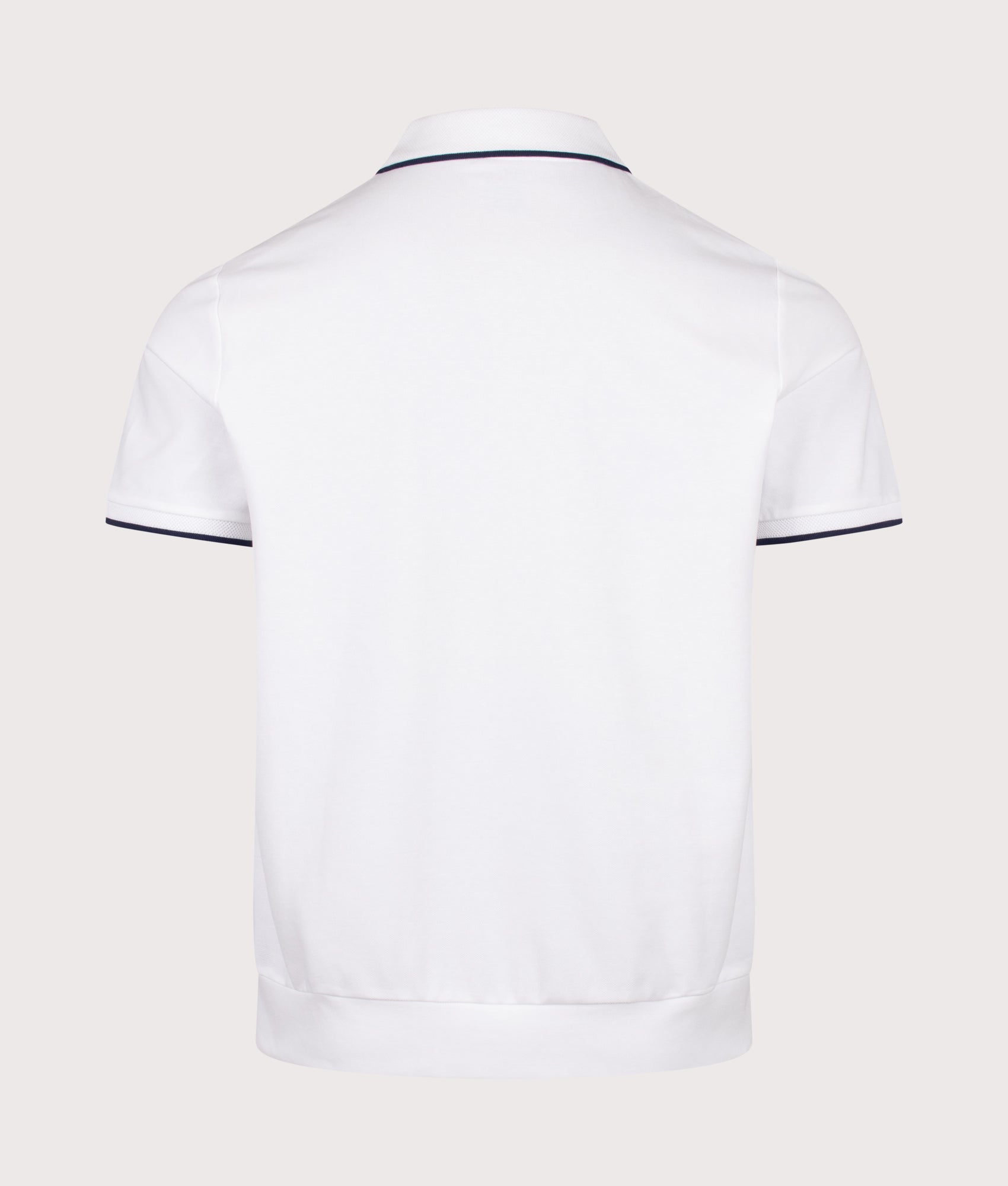 Polo Ralph Lauren Classic Fit Stretch Mesh Zip Polo Shirt in White at EQVVS Menswear. Back shot.