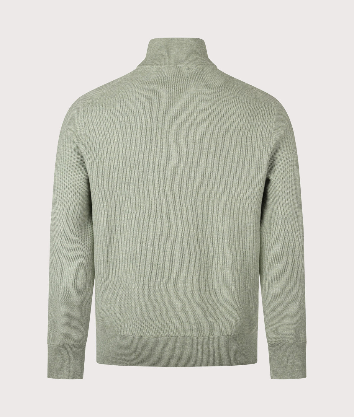 Polo Ralph Lauren Regular Fit Quarter Zip Cotton Mesh Knitted Jumper in Fern Green Heather at EQVVS Menswear. Back shot.