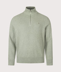 Regular Fit Quarter Zip Cotton Mesh Knitted Jumper: 006 Fern Green Heather 