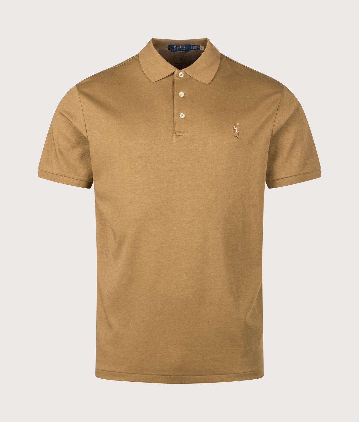 Polo Ralph Lauren Custom Slim Fit Soft Cotton Polo Shirt in Cafe Brown at EQVVS Menswear. Front shot.