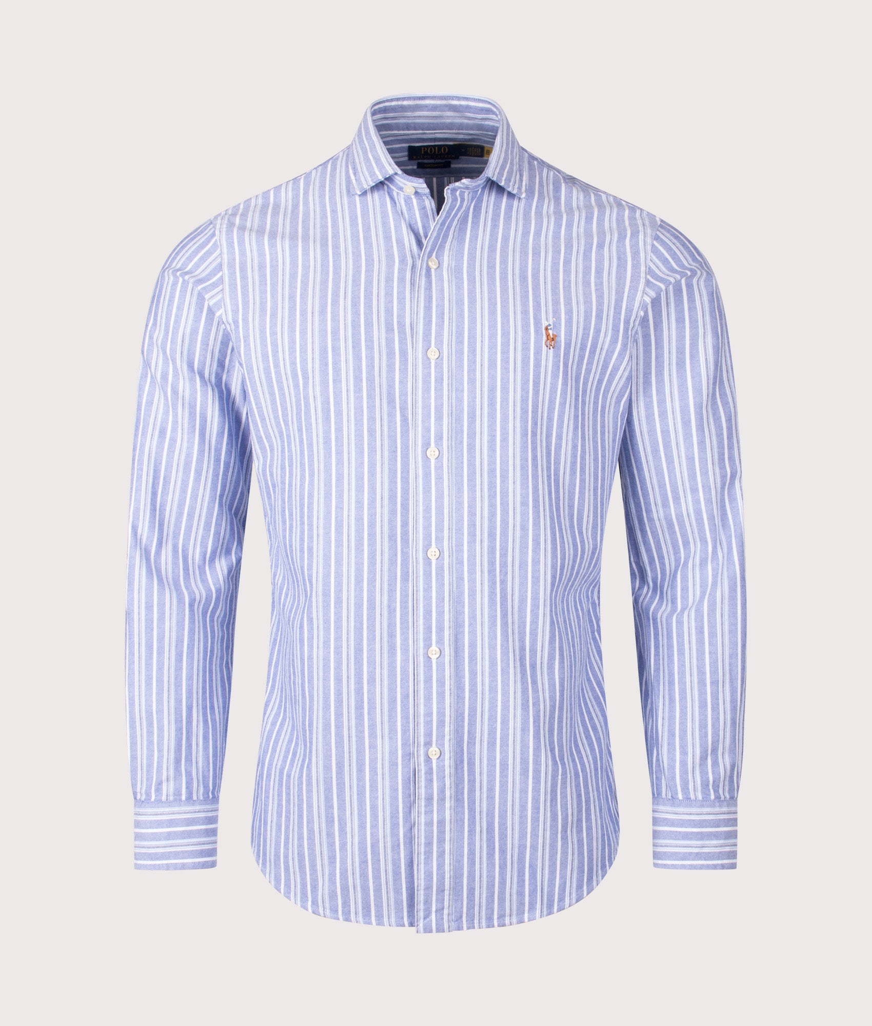 Custom Slim Fit Striped Oxford Shirt in Blue Multi | Polo Ralph Lauren | EQVVS | Front shot 