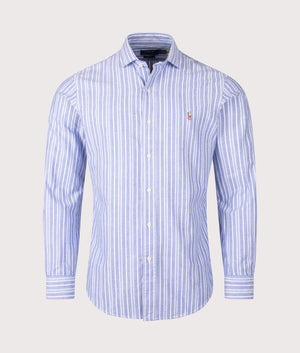 Custom Slim Fit Striped Oxford Shirt in Blue Multi | Polo Ralph Lauren | EQVVS | Front shot 