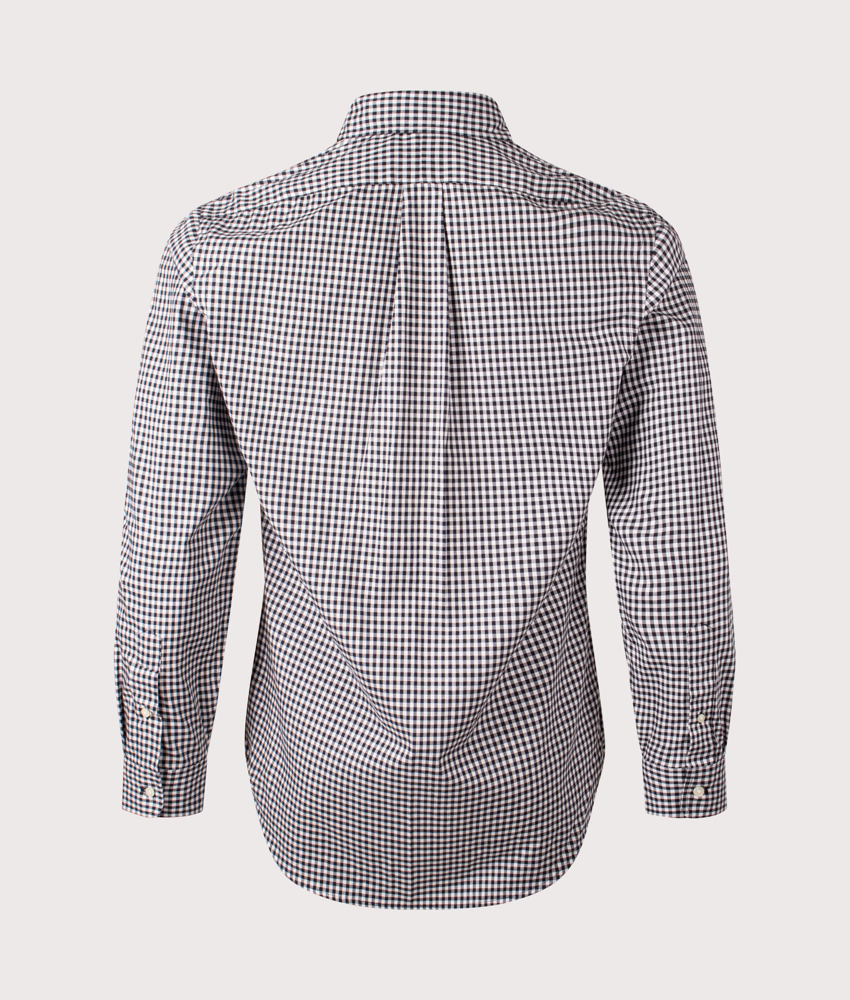 Polo Ralph Lauren Custom Fit Plaid Twill Shirt in Nero and Blanc at EQVVS Menswear. Back shot.