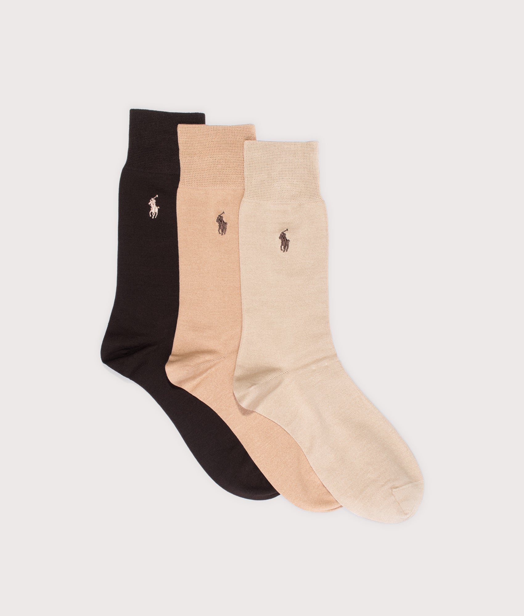 3 Pack of Cotton Blend Crew Socks in Stone/Brown/Camel | Polo Ralph Lauren | EQVVS | Side shot 