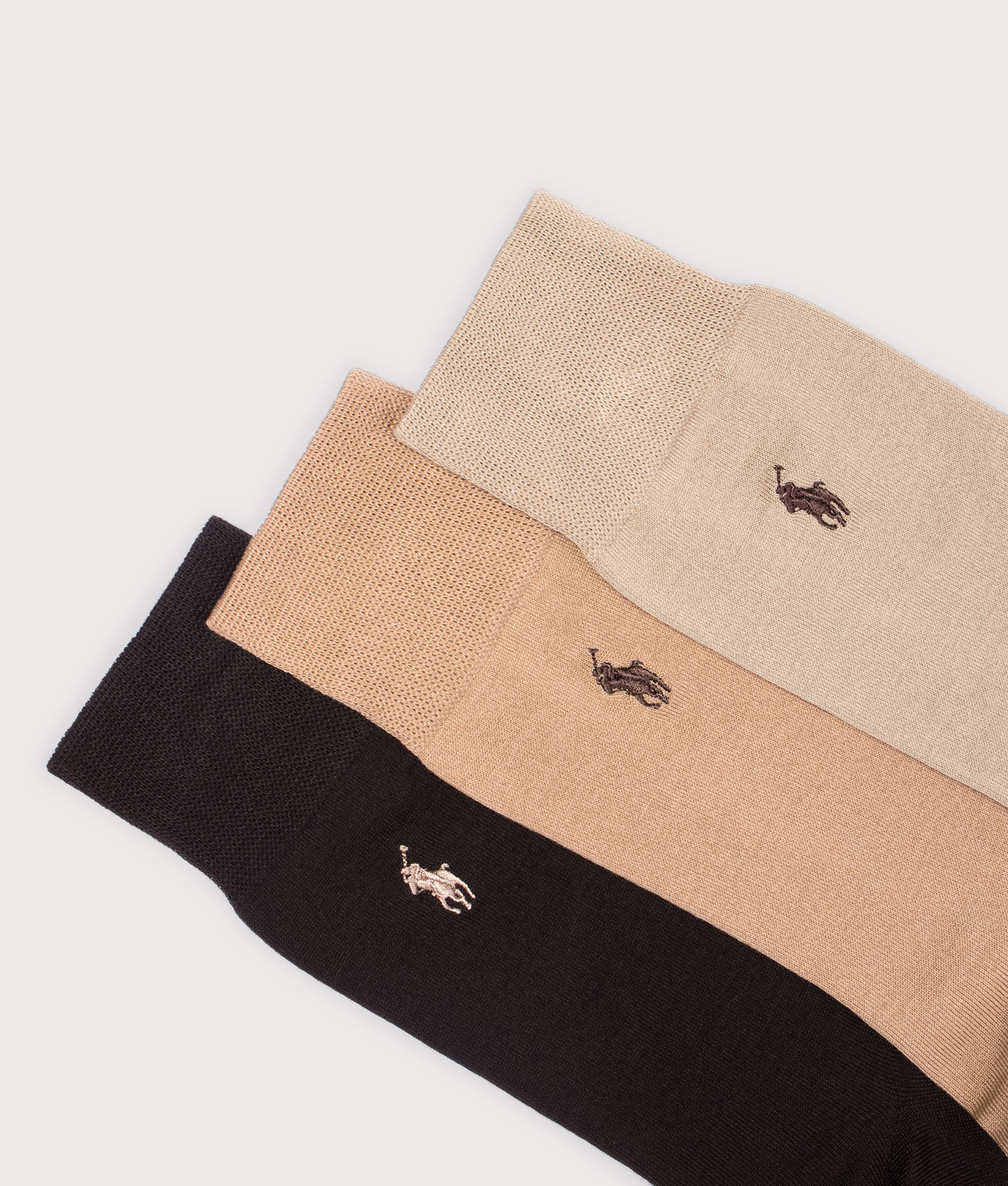 3 Pack of Cotton Blend Crew Socks in Stone/Brown/Camel | Polo Ralph Lauren | EQVVS | Detail shot