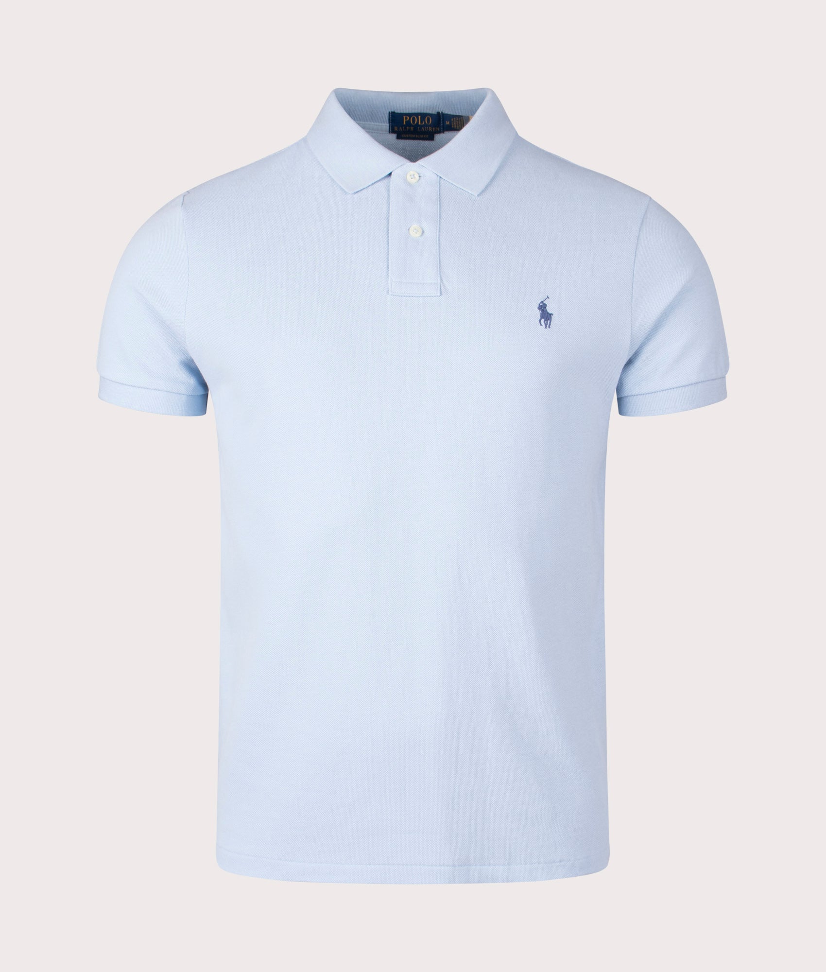 Polo Ralph Lauren Custom Slim Fit Mesh Polo Shirt in 452 Southport Blue at EQVVS Menswear. Front shot. 