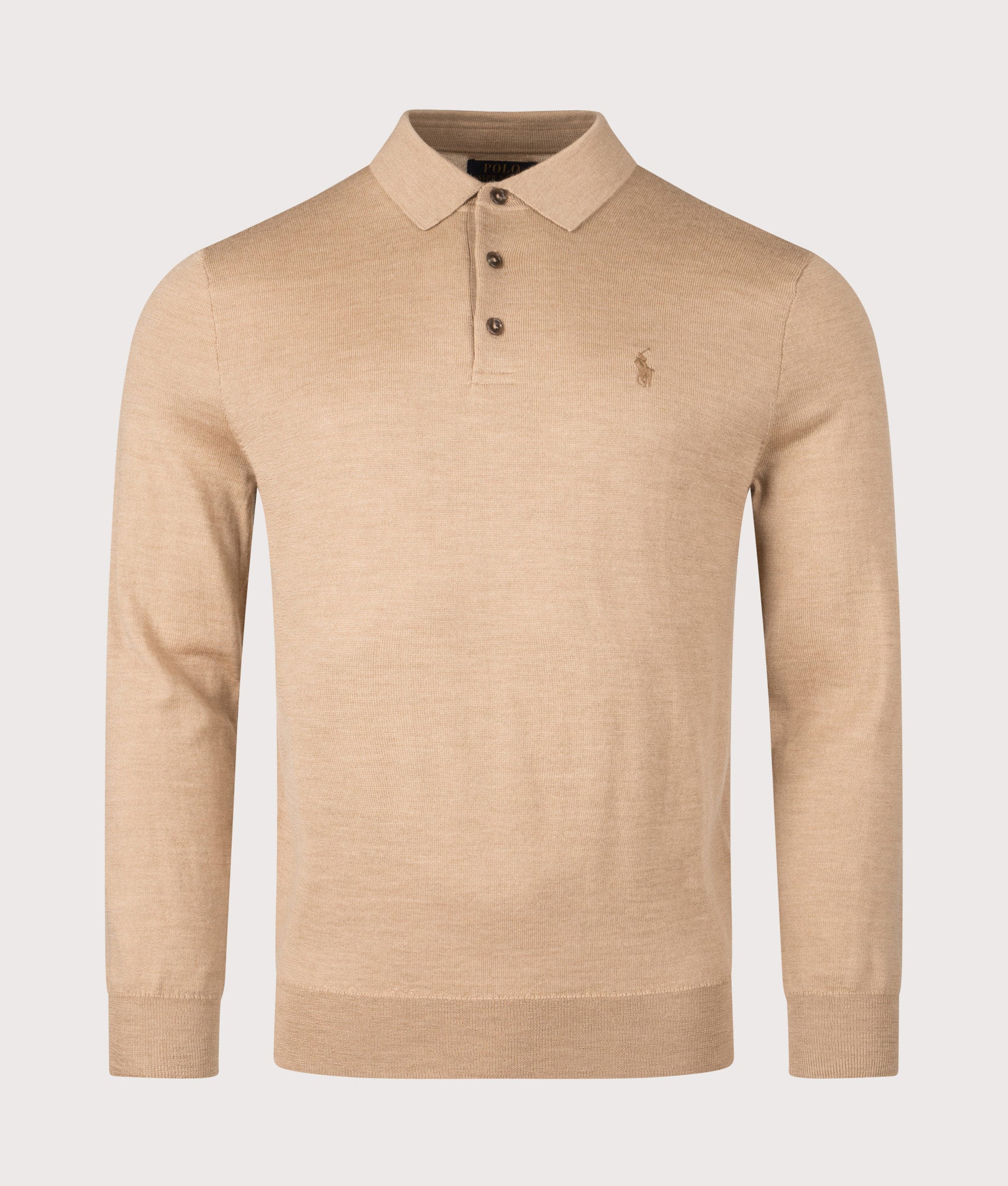 Knitted Polo Shirt in Camel Melange. | 100% Cotton | Polo Ralph Lauren | Shot at EQVVS | Front shot