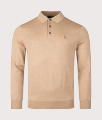 Knitted Long Sleeve Polo Shirt: 004 Camel Melange 