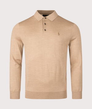 Knitted Polo Shirt in Camel Melange. | 100% Cotton | Polo Ralph Lauren | Shot at EQVVS | Front shot