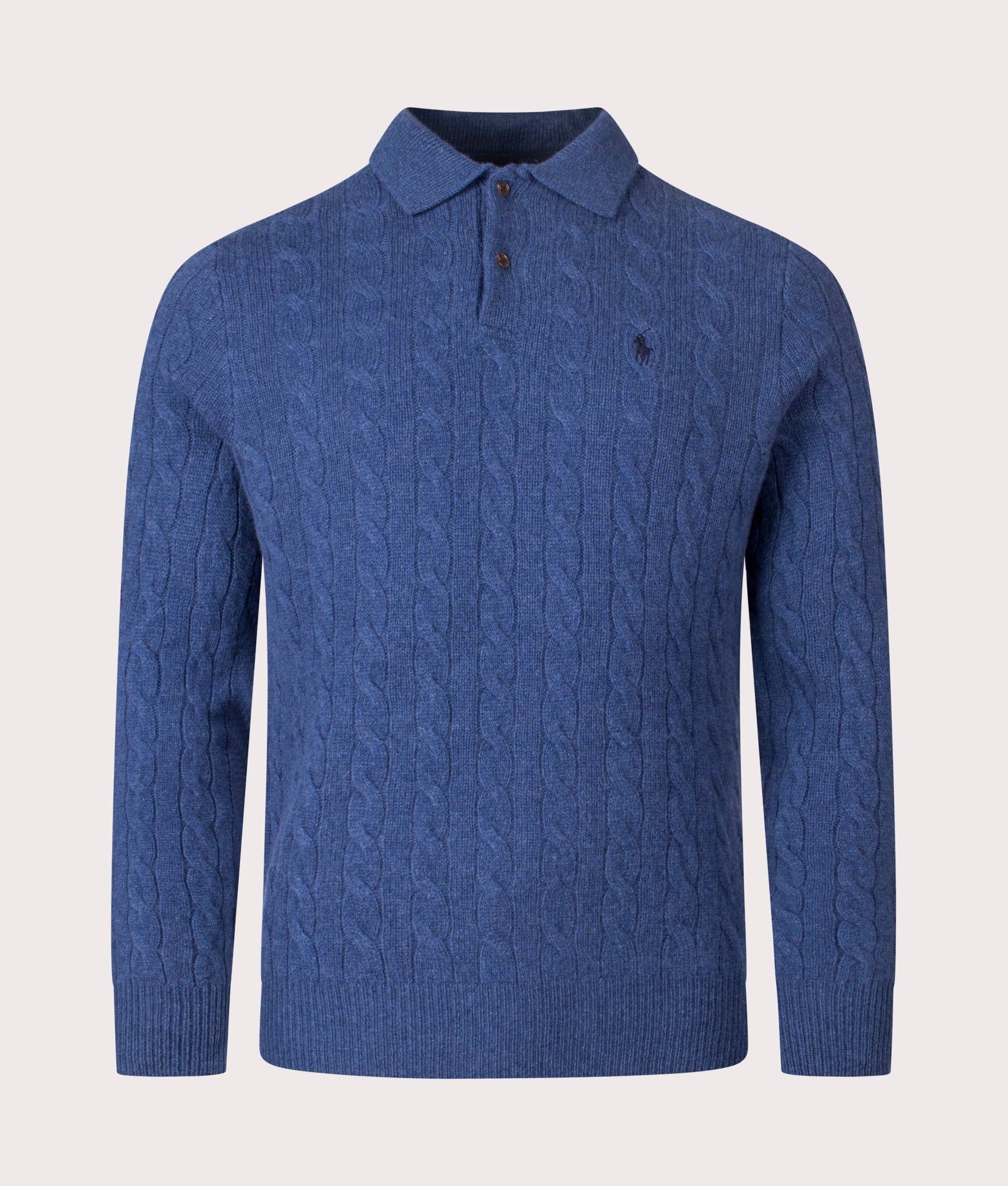 Cashmere Blend Cable Knit Sweatshirt in Rustic Navy Heather | Polo Ralph Lauren | EQVVS | Front shot 