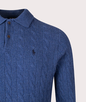 Cashmere Blend Cable Knit Sweatshirt in Rustic Navy Heather | Polo Ralph Lauren | EQVVS | Front detail shot 