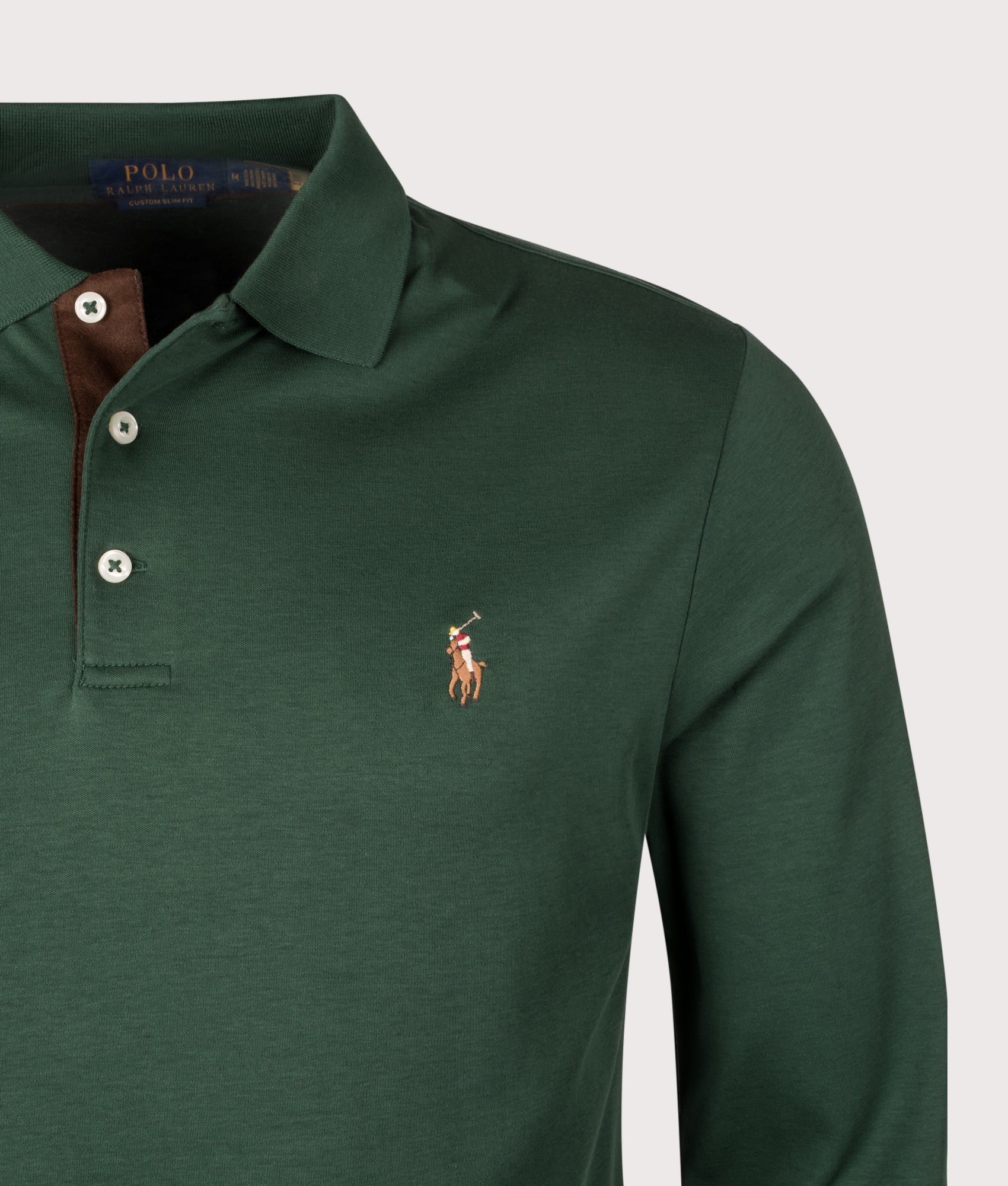 Custom Slim Fit Long Sleeve Soft Cotton Polo Shirt. Shot by EQVVS. Detail shot.