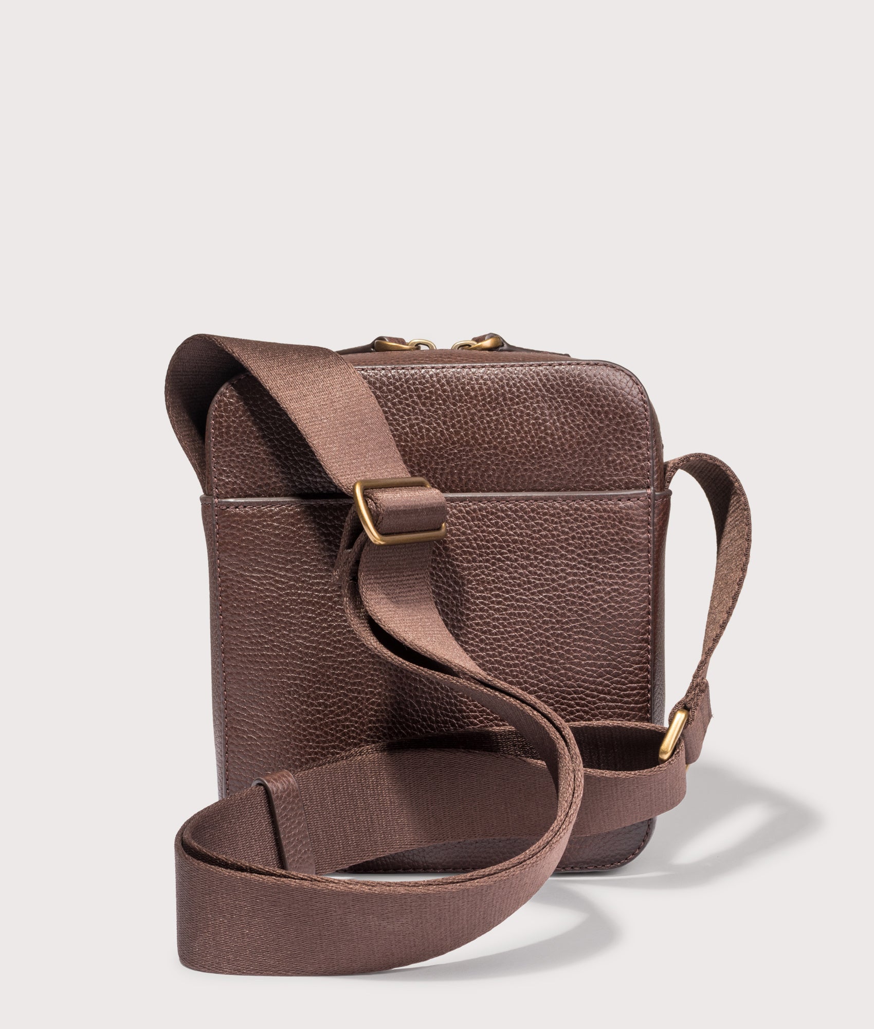 Polo Ralph Lauren Pebbled Leather Crossbody Bag in Dark Brown at EQVVS Menswear. Back shot.