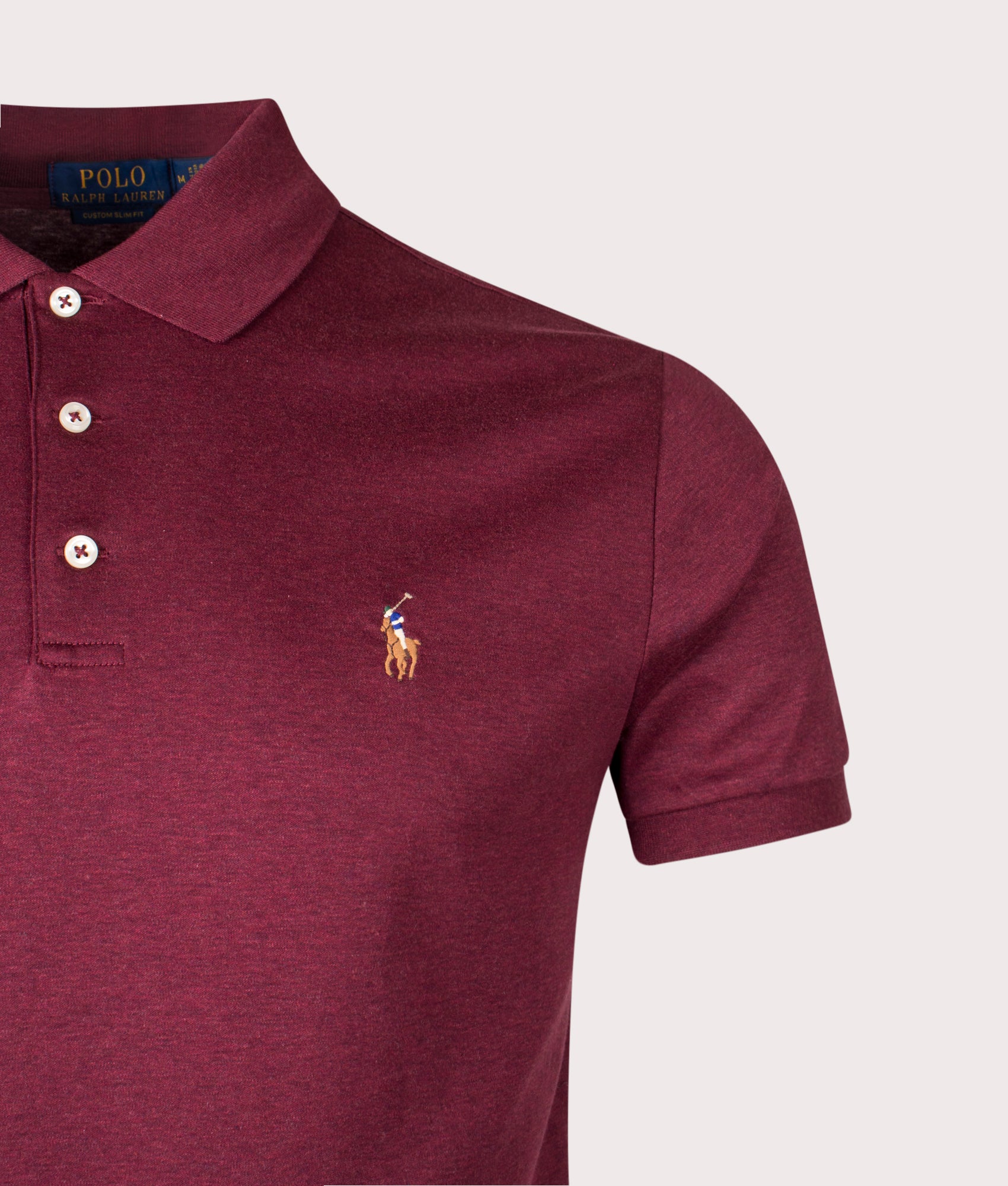 Mesh Polo Shirt in Spring Wine Heather | 100% Cotton | Polo Ralph Lauren | EQVVS | Front detail shot 