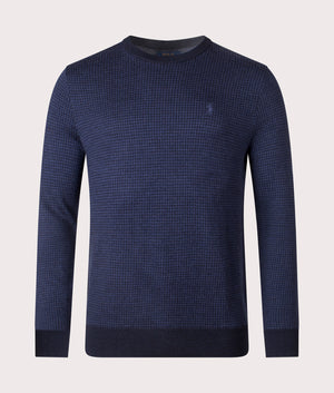 Houndstooth Wool Sweatshir in Navy Combo. 100% Wool | Polo Ralph Lauren | Shot at EQVVS | Front shot