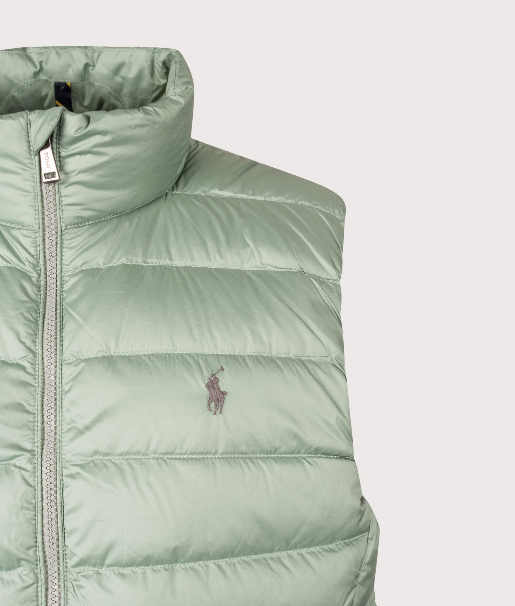 Colden Packable Down Vest in Light Green | Polo Ralph Lauren | EQVVS | Front detail shot 