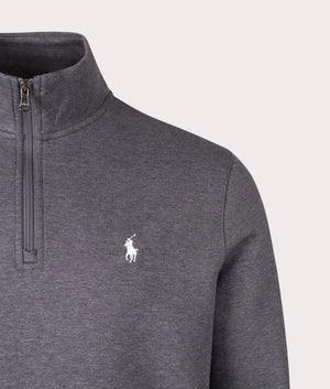 Double Knit Quarter Zip Sweatshirt in Barclay Heather. 66% Cotton, 34% Polyester | Polo Ralph Lauren | Shot at EQVVS | Front detail shot 