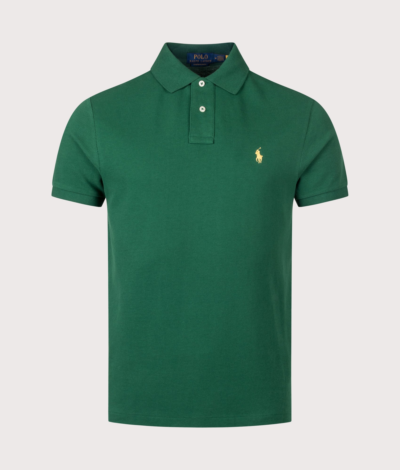 Polo Ralph Lauren Custom Slim Fit Mesh Polo Shirt in New Forest at EQVVS Menswear. Front shot.