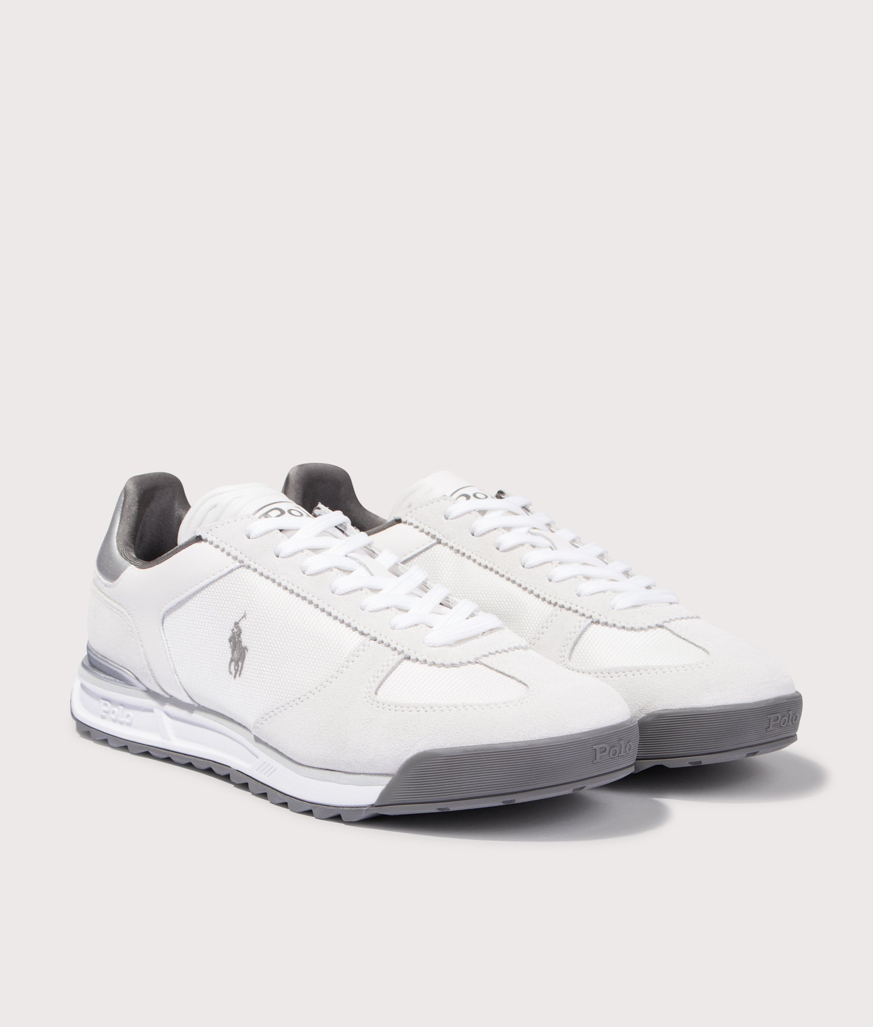 Ralph Lauren, Varick Suede & Oxford Sneakers, White/ grey/ Silver, Eqvvs Menswear, side angle
