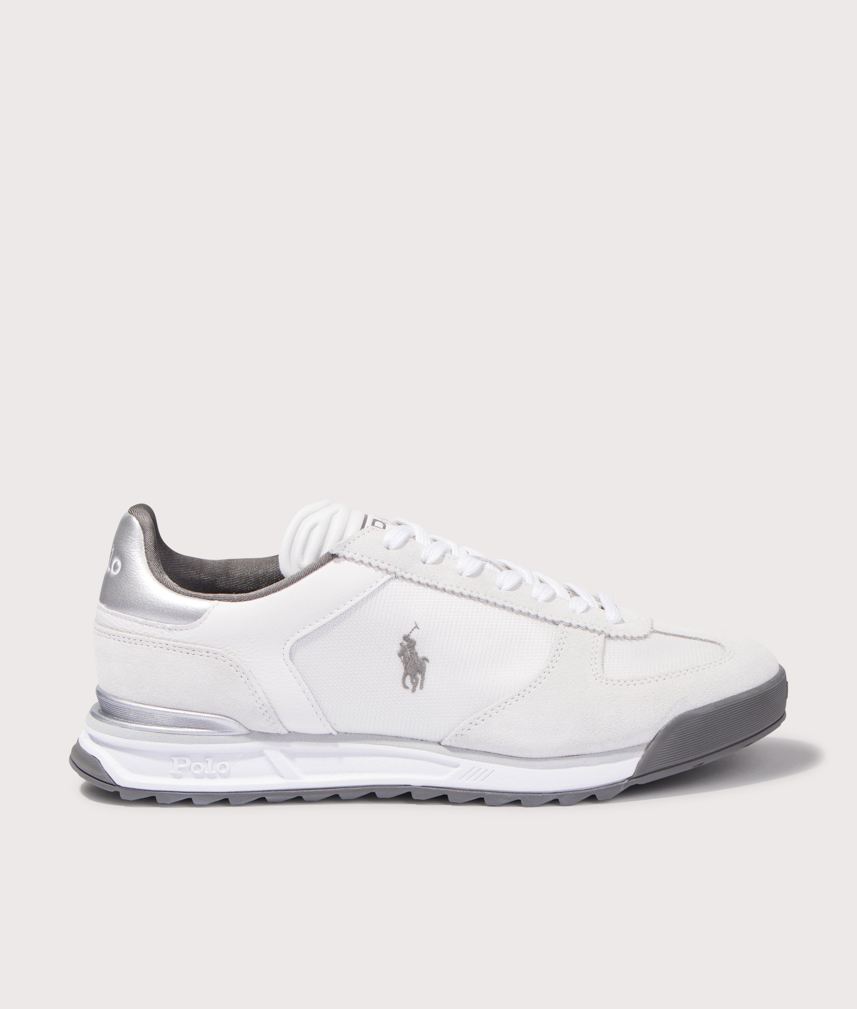 Ralph Lauren, Varick Suede & Oxford Sneakers, White/ grey/ Silver, Eqvvs Menswear, side angle

