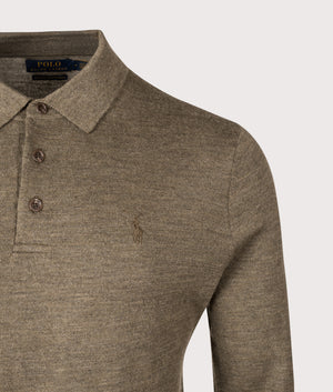 Knitted Polo Shirt in Cargo Olive Heather. | 100% Cotton | Polo Ralph Lauren | Shot at EQVVS | Front detail shot 