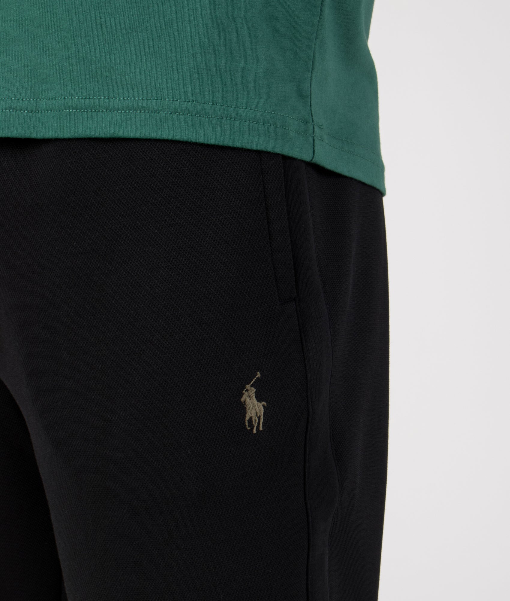 Regular Fit Double Knit Joggers in Polo Black | Polo Ralph Lauren | EQVVS | Front detail model shot 