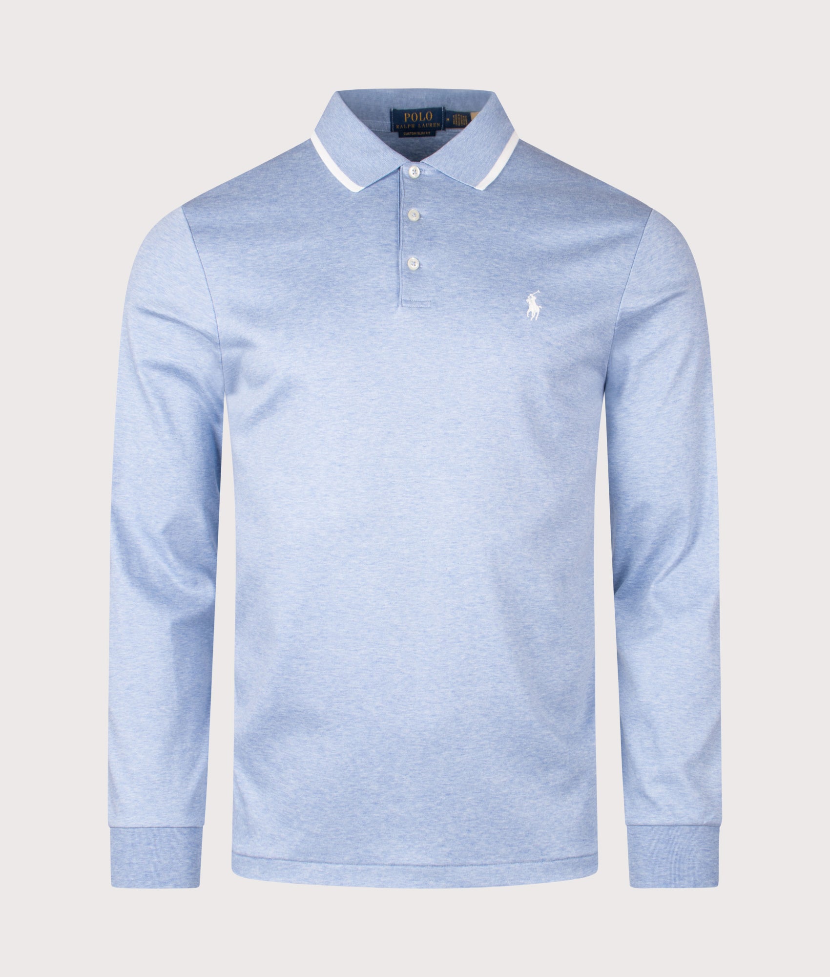 Custom Slim Fit Long Sleeve Polo Shirt. Shot by EQVVS. Front shot.