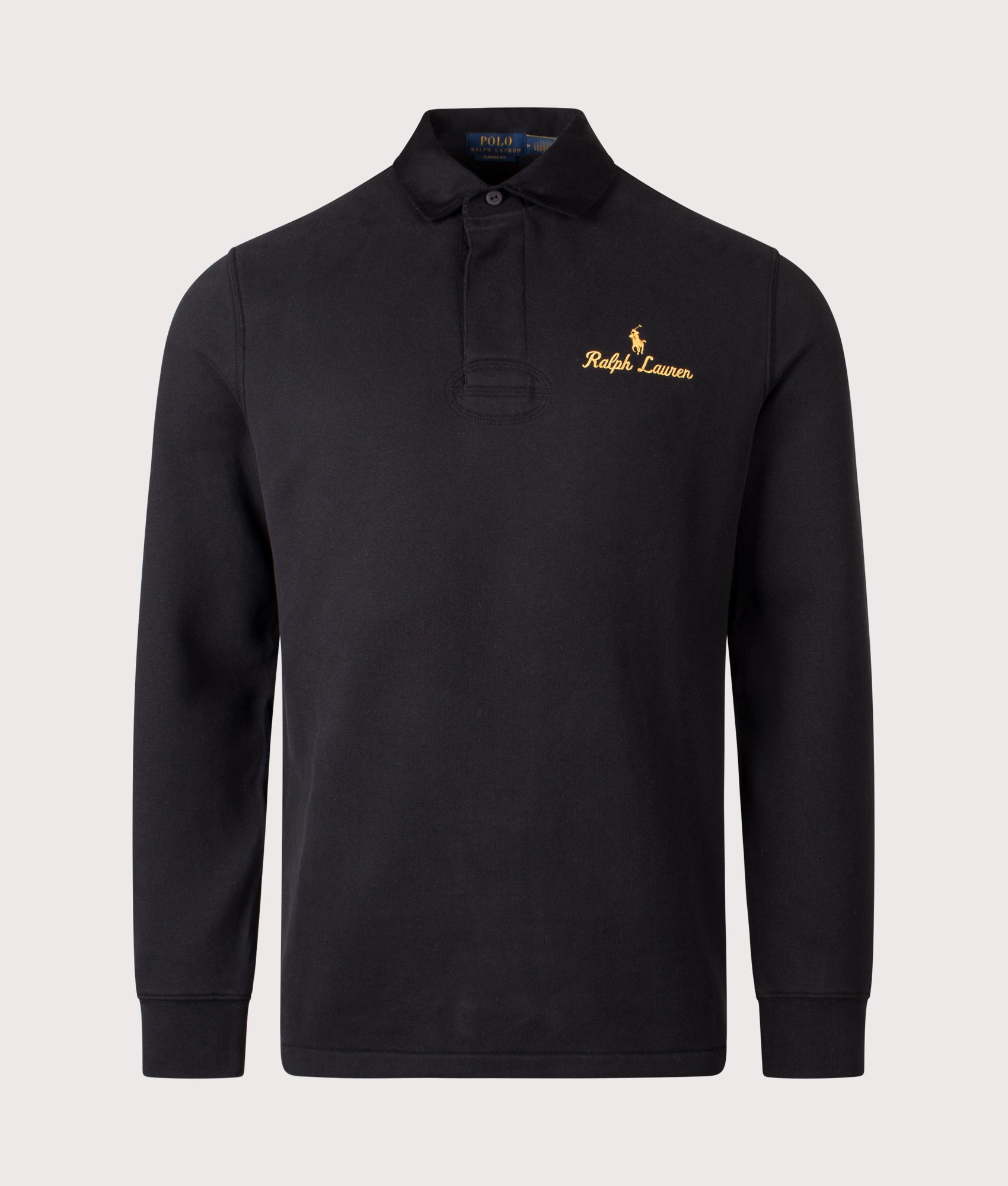 Polo Ralph Lauren The RL Logo Rugby Shirt in Black at EQVVS Menswear. Front shot.