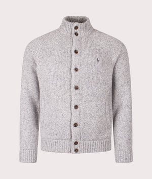 Polo Ralph Lauren Wool-Blend Mockneck Cardigan in Marl Grey at EQVVS Menswear. Front shot