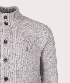Polo Ralph Lauren Wool-Blend Mockneck Cardigan in Marl Grey at EQVVS Menswear. Detail shot