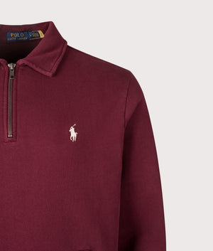 Quarter-Zip Loopback Terry Sweatshirt by Polo Ralph Lauren in Classic Wine. Shot by EQVVS. Detail shot.
