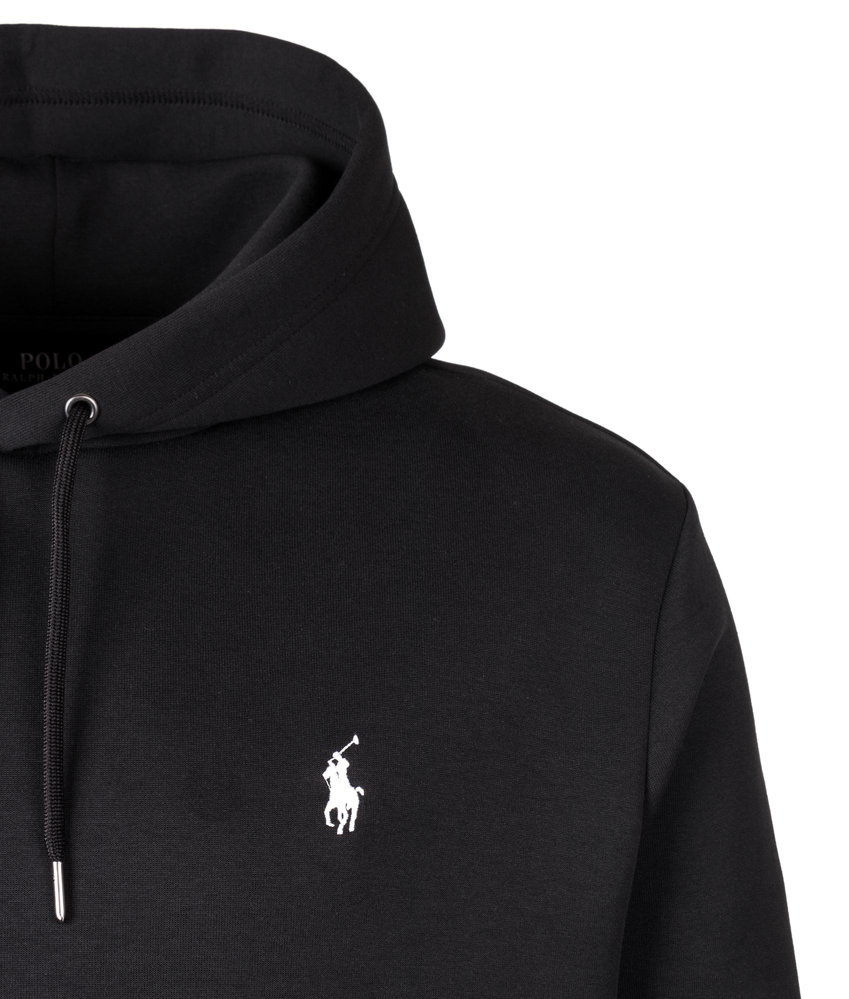 Polo Ralph Lauren Double Knit Hoodie in  Polo Black at EQVVS Menswear. Detail shot.