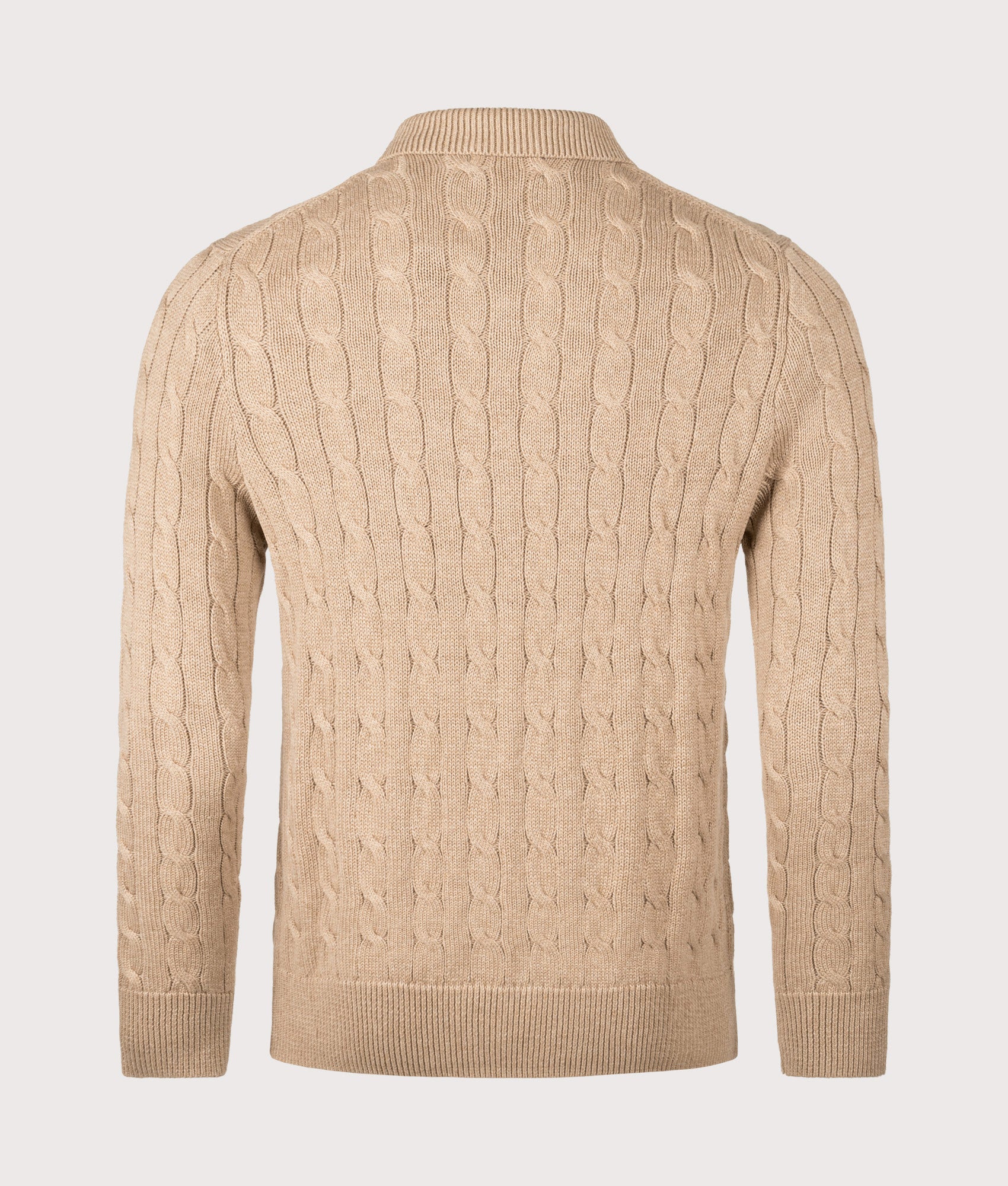 Cable Knit Wool Cardigan in Camel Melange. 100% Cotton | Polo Ralph Lauren | EQVVS | Back shot 