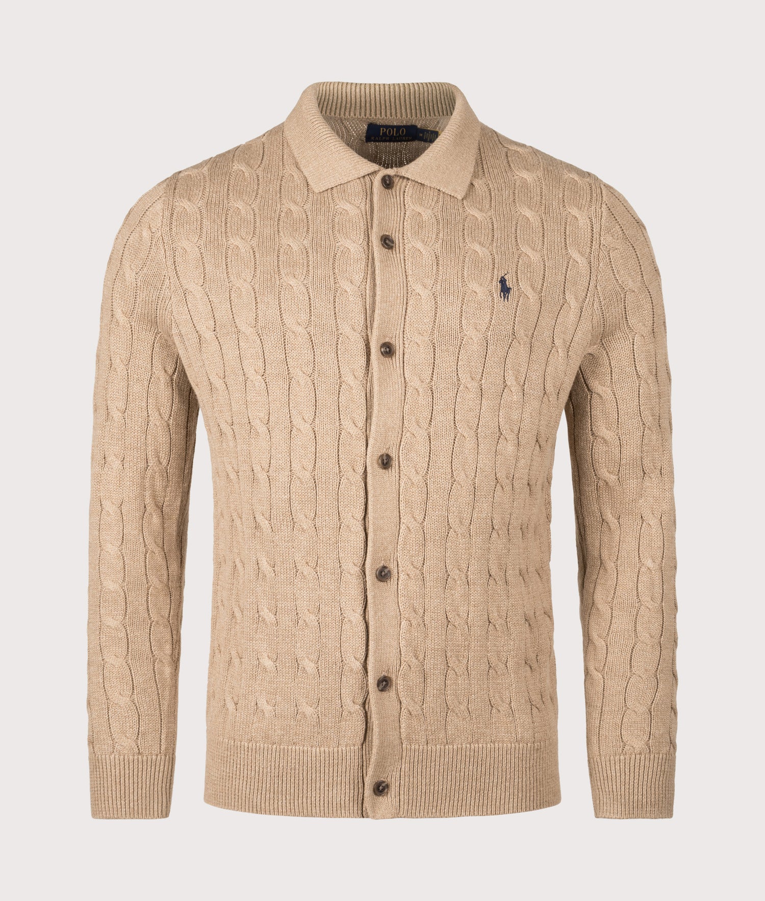 Cable Knit Cotton Cardigan in Camel | Polo Ralph Lauren | EQVVS