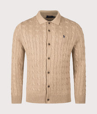 Cable Knit Cotton Cardigan: 003 Camel Melange 