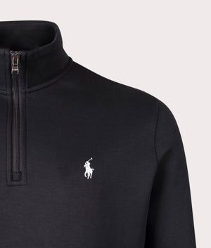 Double Knit Quarter Zip Sweatshirt in Polo Black. 66% Cotton, 34% Polyester | Polo Ralph Lauren | Shot at EQVVS | Front detail shot 