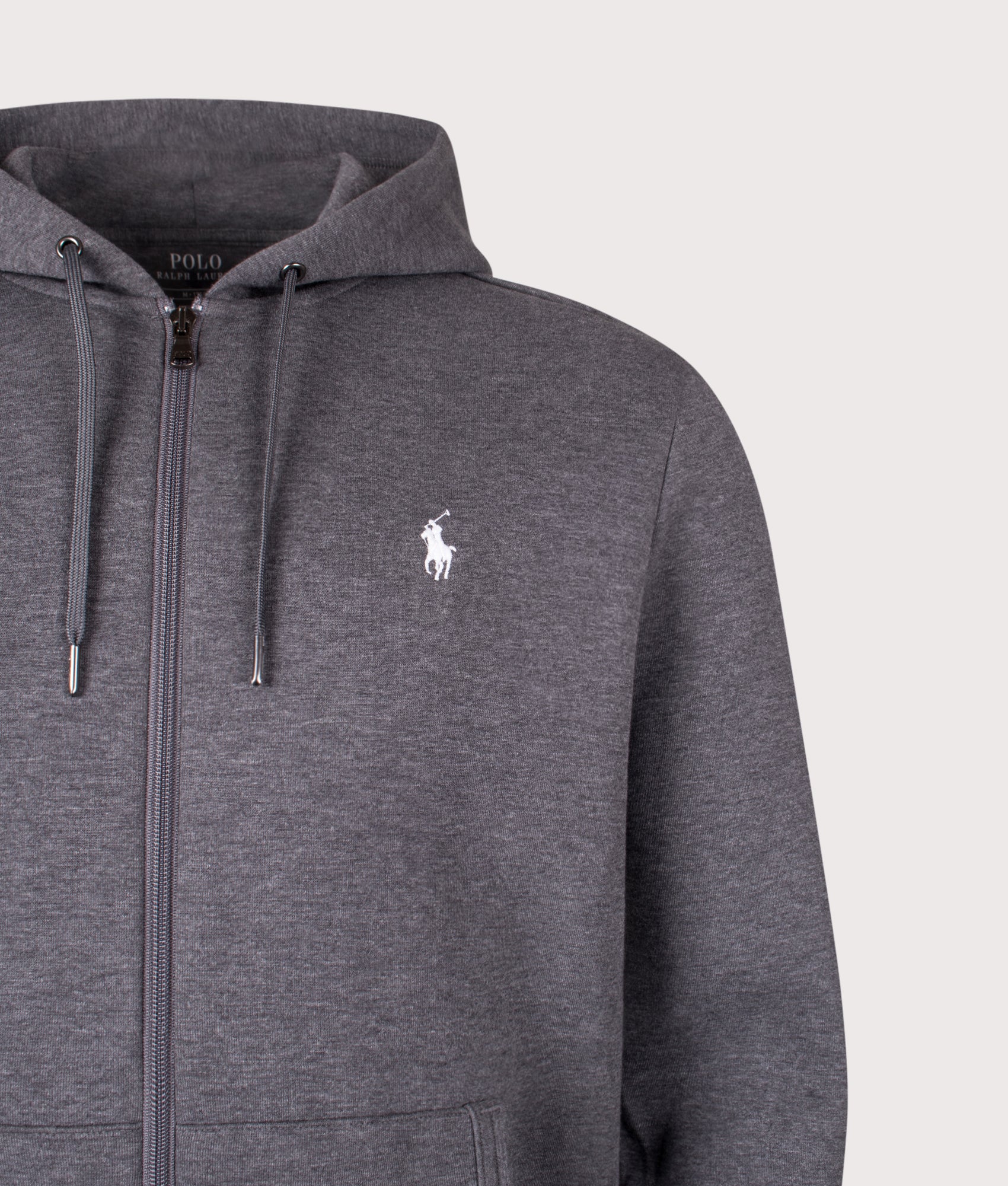 Zip Through Double Knit Hoodie in Barclay Heather | Cotton Blend | Polo Ralph Lauren | EQVVS | Front detail shot 