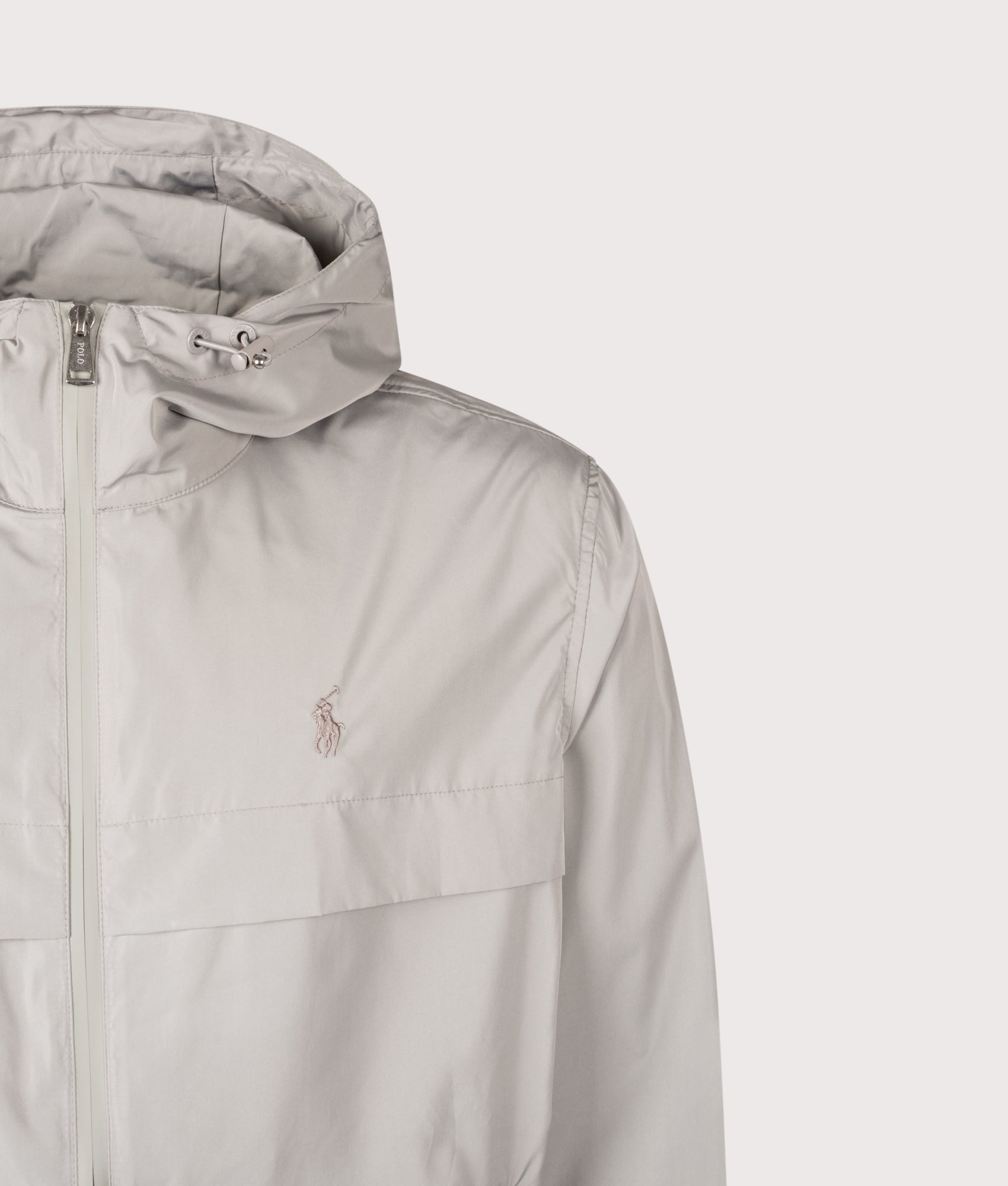 Lightweight Hooded Jacket in Grey Dawn | Polo Ralph Lauren | EQVVS | Front detail shot 