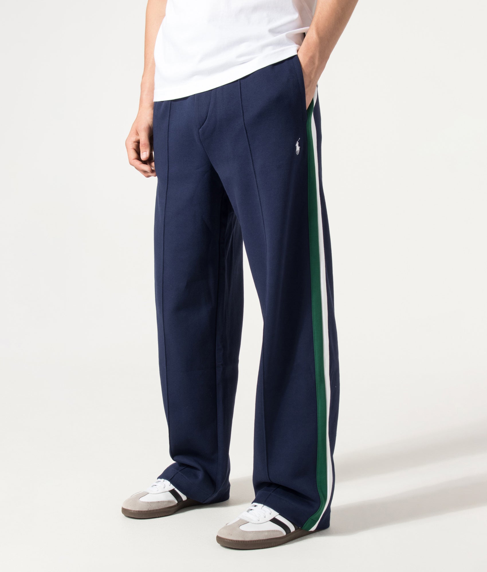 Polo Ralph Lauren Open Bottom Joggers in Newport Navy at EQVVS Menswear. Angled front shot.