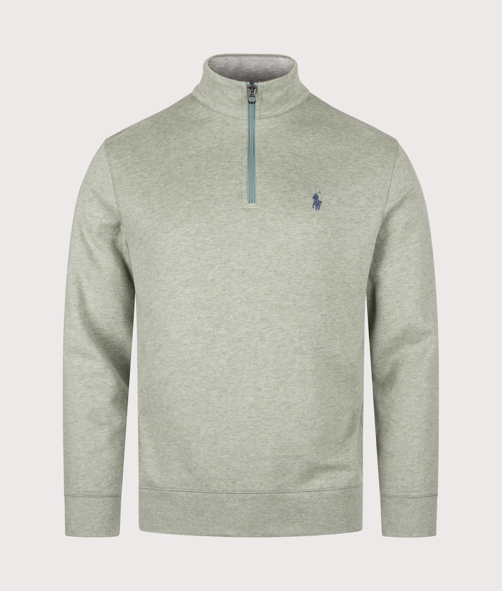 Polo Ralph Lauren Quarter Zip Sweatshirt in Greenery Heather at EQVVS Menswear. Front shot.