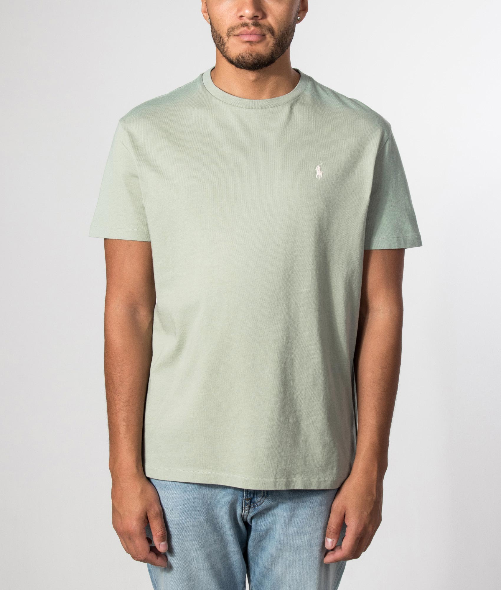 Polo Ralph Lauren Classic Fit Jersey T-Shirt in Light Green at EQVVS Menswear. Model front shot.