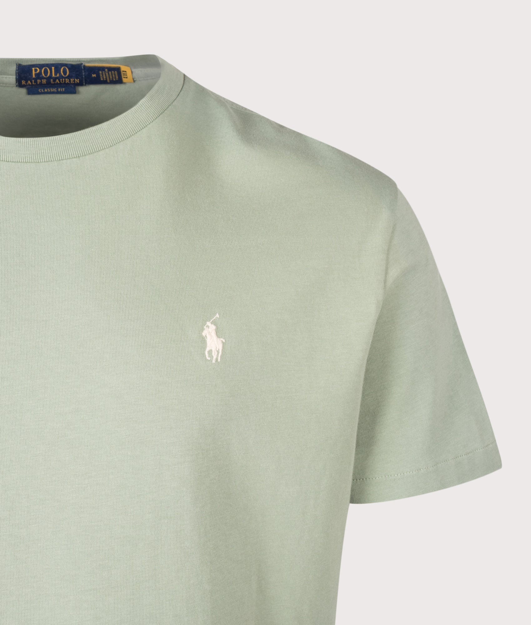 Classic Fit Jersey T-Shirt in Light Green by Polo Ralph Lauren. Shot by EQVVS. Detail shot. 