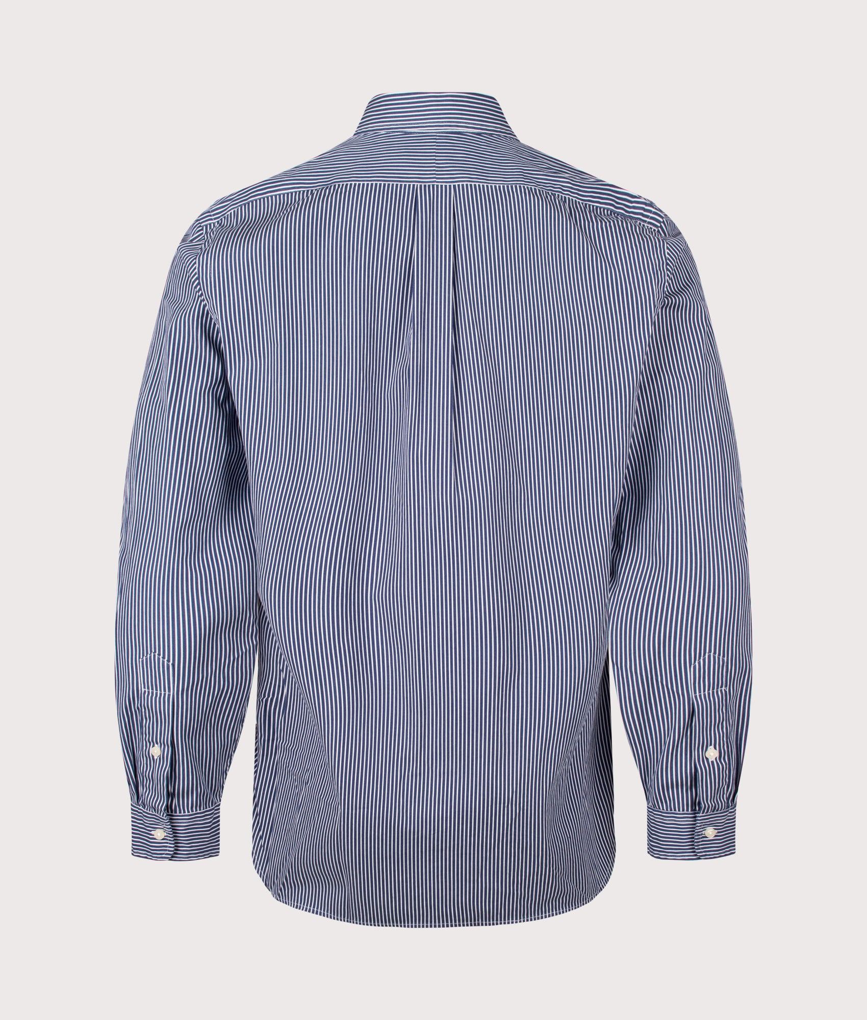 Polo Ralph Lauren Custom Fit Poplin Shirt in New Classic Navy and White at EQVVS Menswear. Back shot.