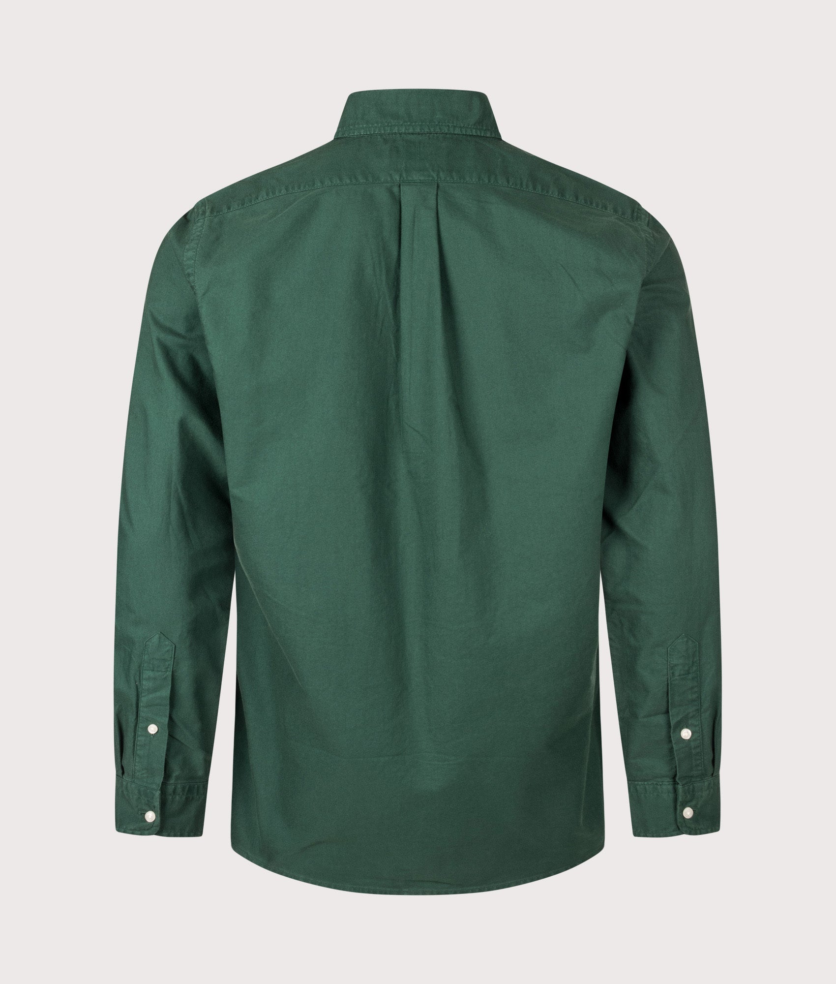 Polo Ralph Lauren Custom Fit Garment-Dyed Oxford Shirt in Moss Agate at EQVVS Menswear. Back shot.