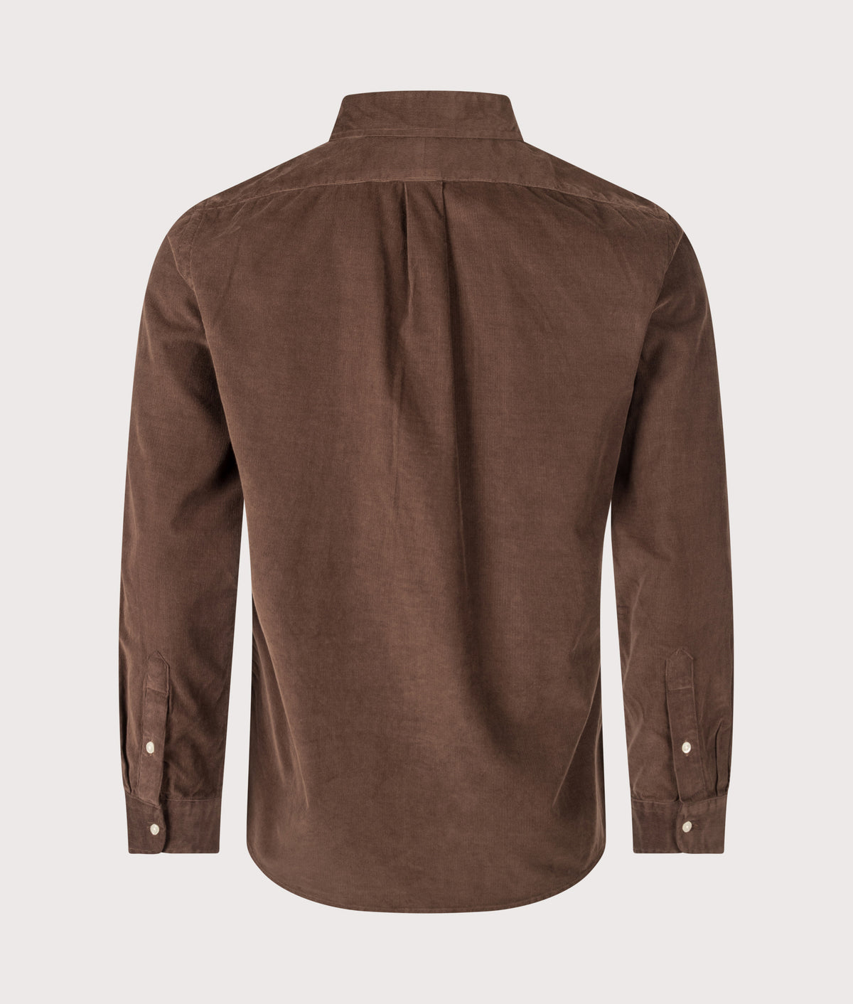 Polo Ralph Lauren Custom Fit Corduroy Shirt in Nutmeg Brown at EQVVS Menswear. Back shot.