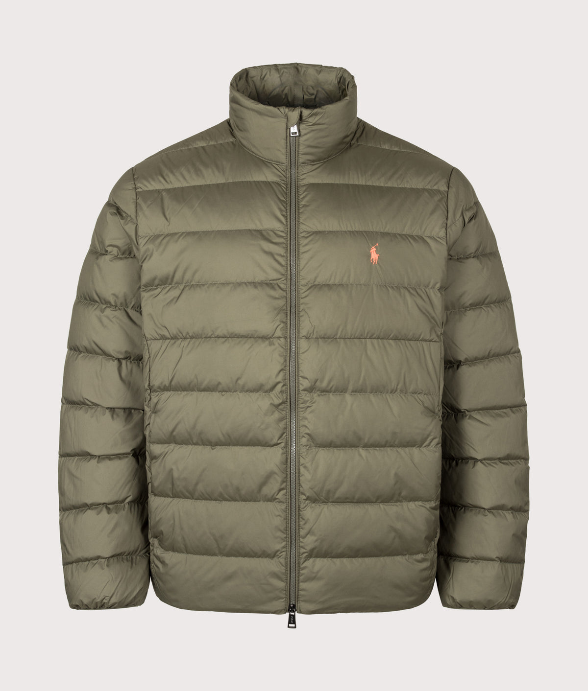 Polo Ralph Lauren The Colden Packable Down Jacket in Cruise Olive at EQVVS Menswear. Front shot.